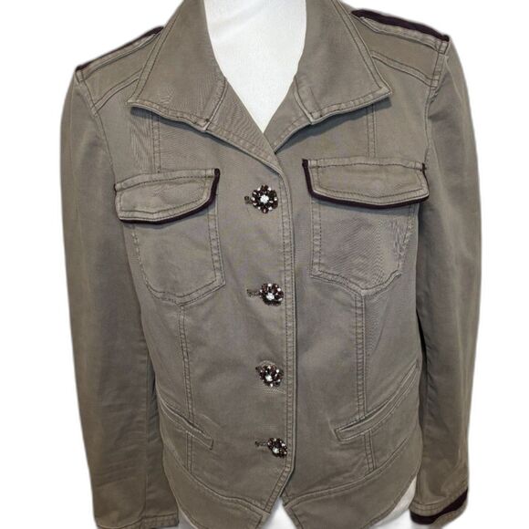 White House Black Market Safari Rose Studded Cargo Jacket Womens Designer - Picture 2 of 7